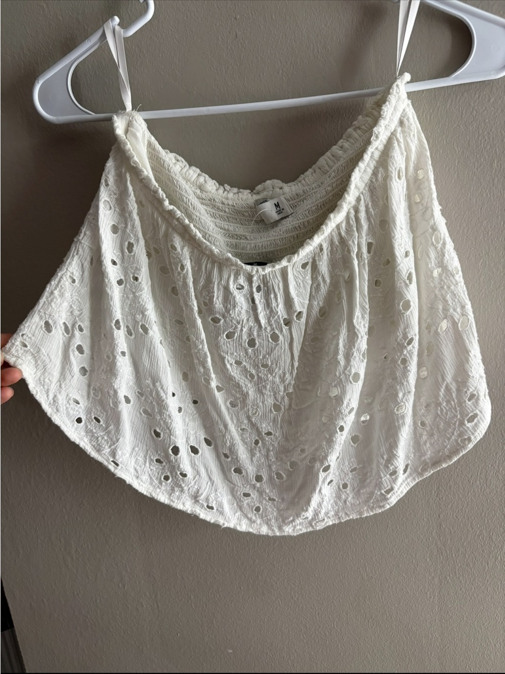 Hollister White Eyelet Crochet-Trim Tube Top